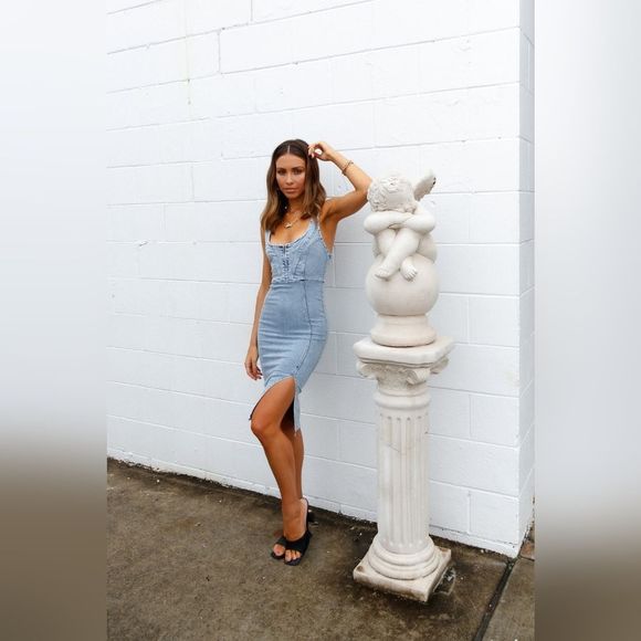 REWASH Acid Wash Denim Fitted Bodycon Dress XS - Picture 5 of 15